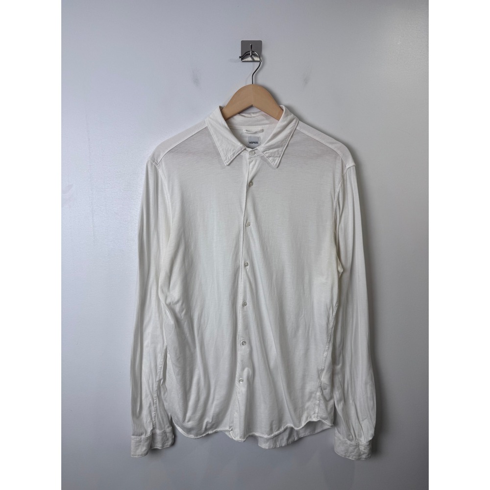 Aspesi Men White Cotton Jersey Button Down Shirt Made in Italy Large